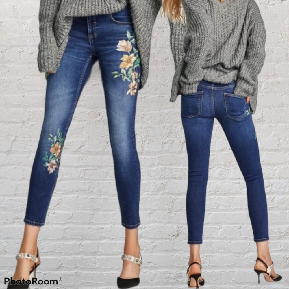Floral Painted Zara Blue Skinny Jeans